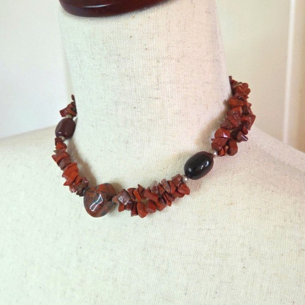 Red Stone Necklace Vintage 1990s Carnelion? Jasper? 6" Stone Of Protection